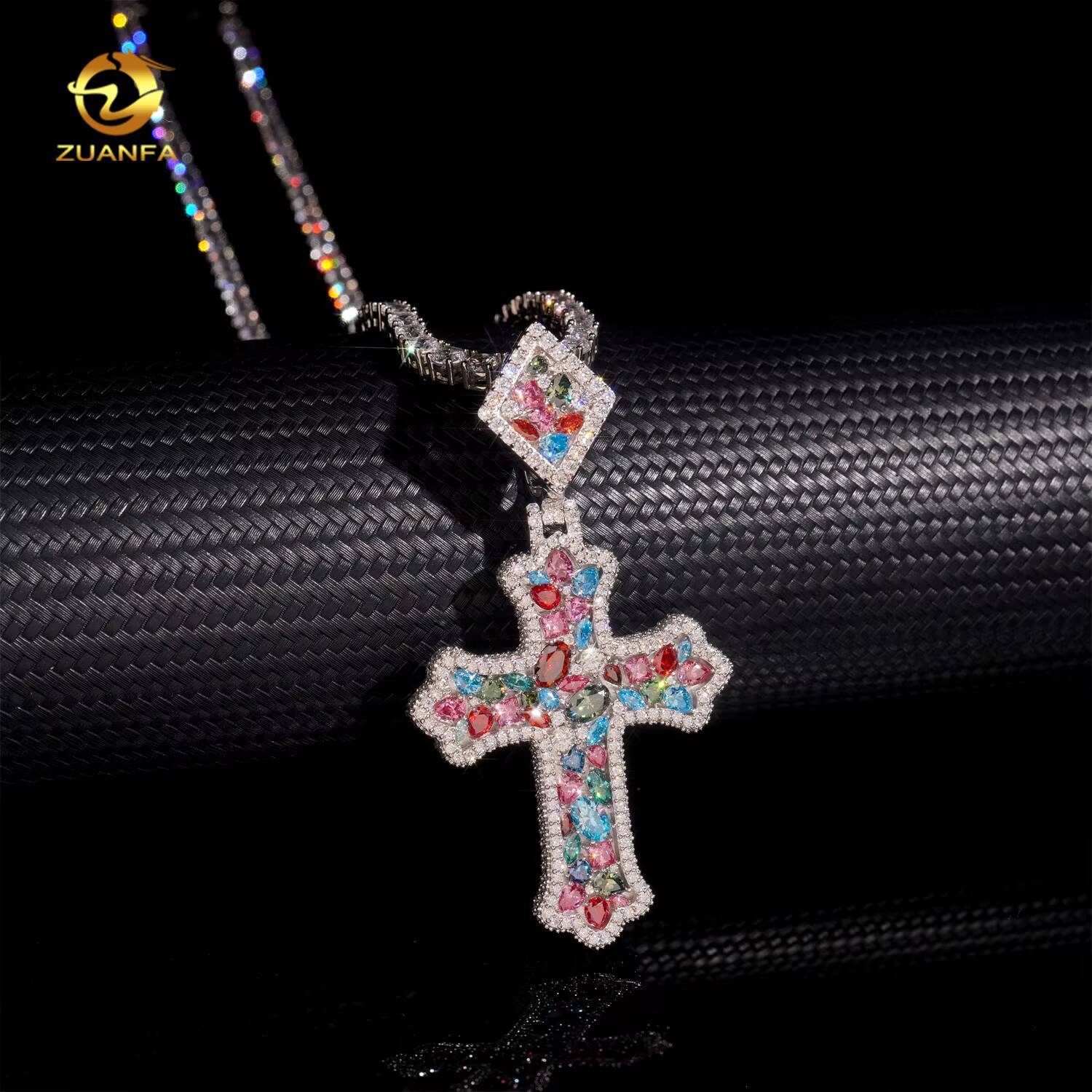 Luxury Cross Pendant Moissanite Hip Hop Jewelry Iced Out Pendant 925 Silver Color Moissanite Cross Pendant