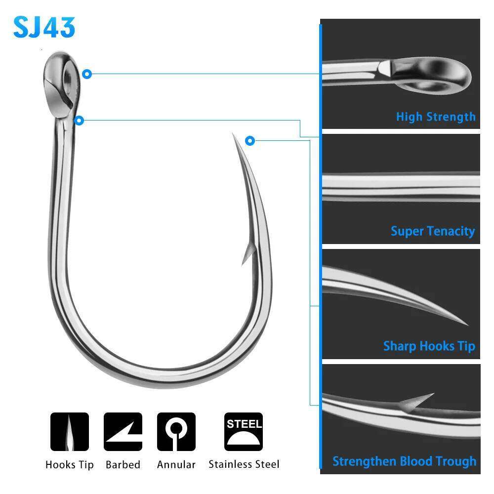 PROBEROS 5/10Pcs Sea Stainless Steel Fishhook Saltwater Fishing Hook 1/0#-13/0# Model Silver JIGGING Hooks SJ43 S260305