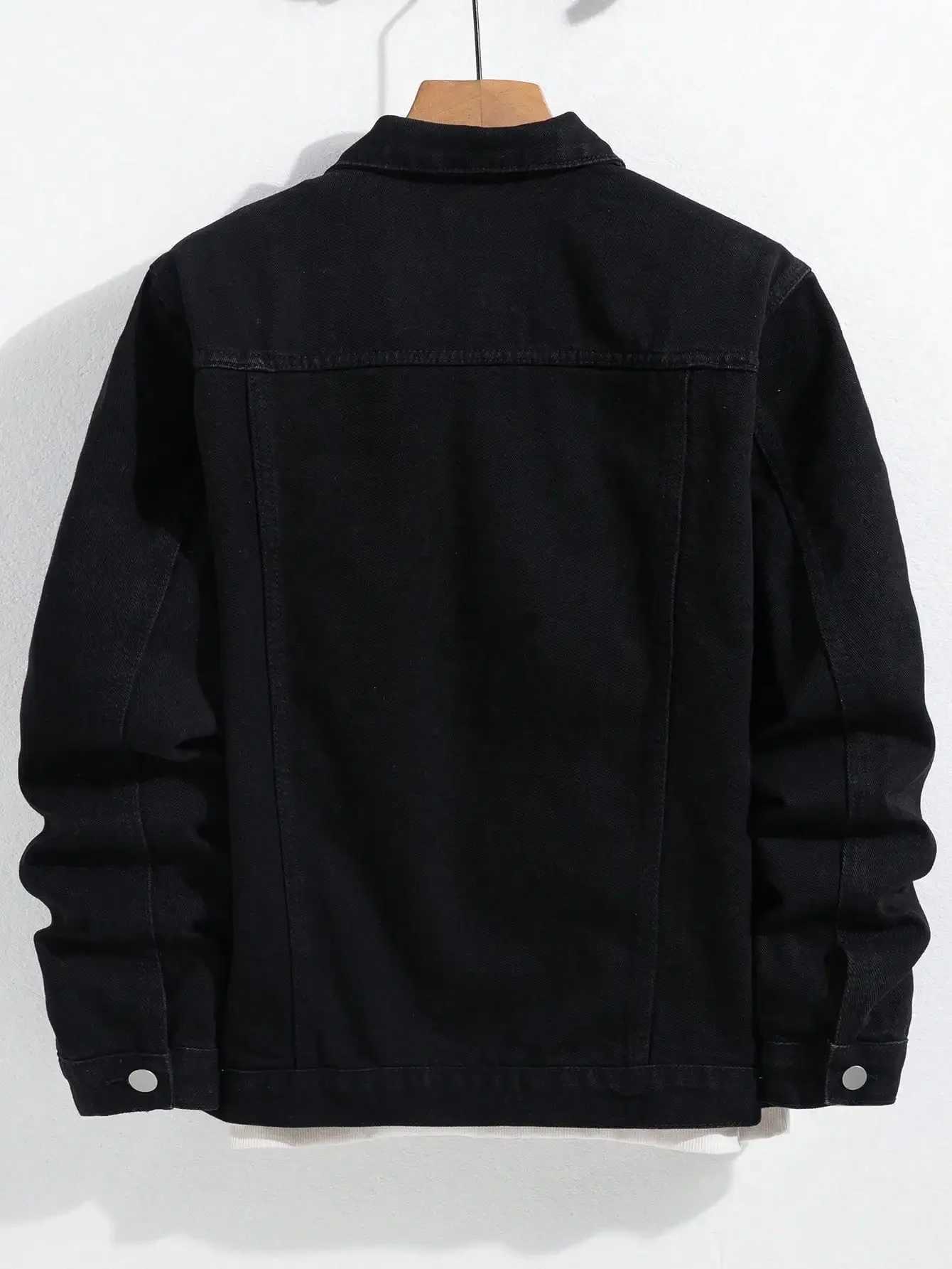 GELITAYIN Mens Spring-autumn Denim Jacket Black Minimalist Coat Daily Casual Stylish And Trendy Style M260309