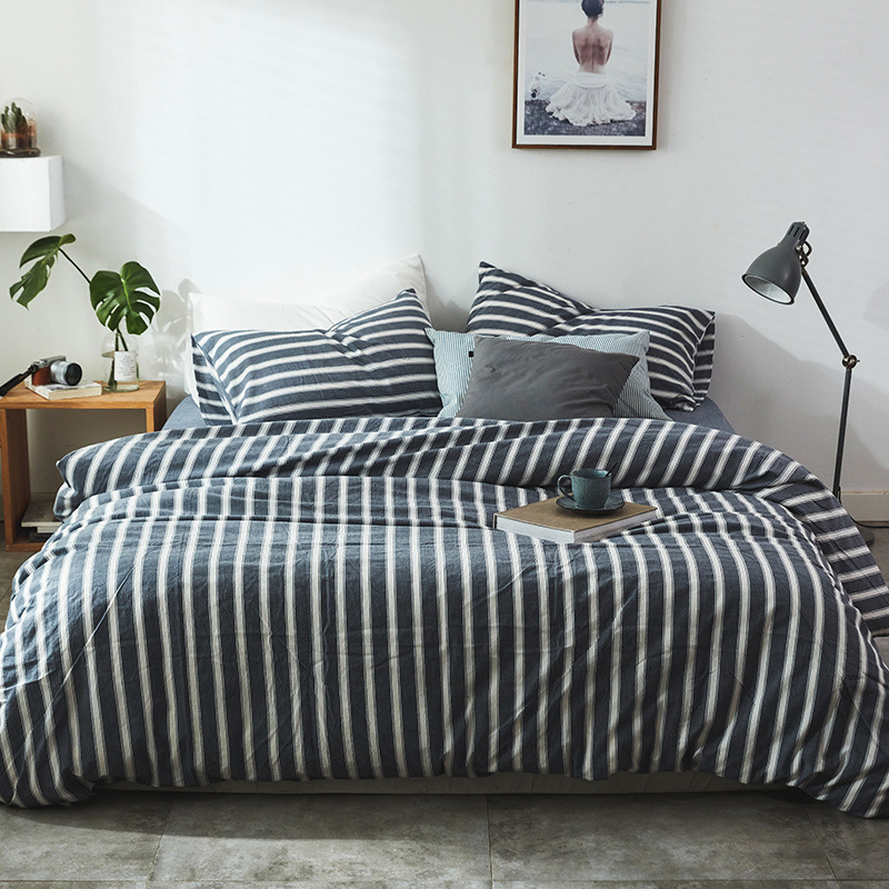 Class A Pure Cotton Dyed-in-the-Yarn Pre-washed Cotton Four-Piece Set with Cotton Fitted Sheet - Manufacturer Supply 2