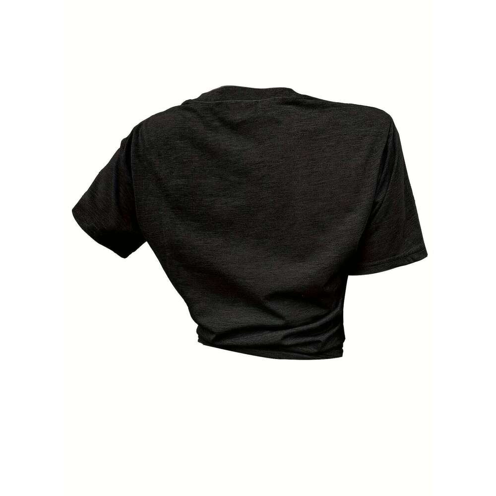 Zipper Lips Print Crew Neck Short Sleeve T-Shirt, Casual Every Day Tops, Women's Clothing XJ260306