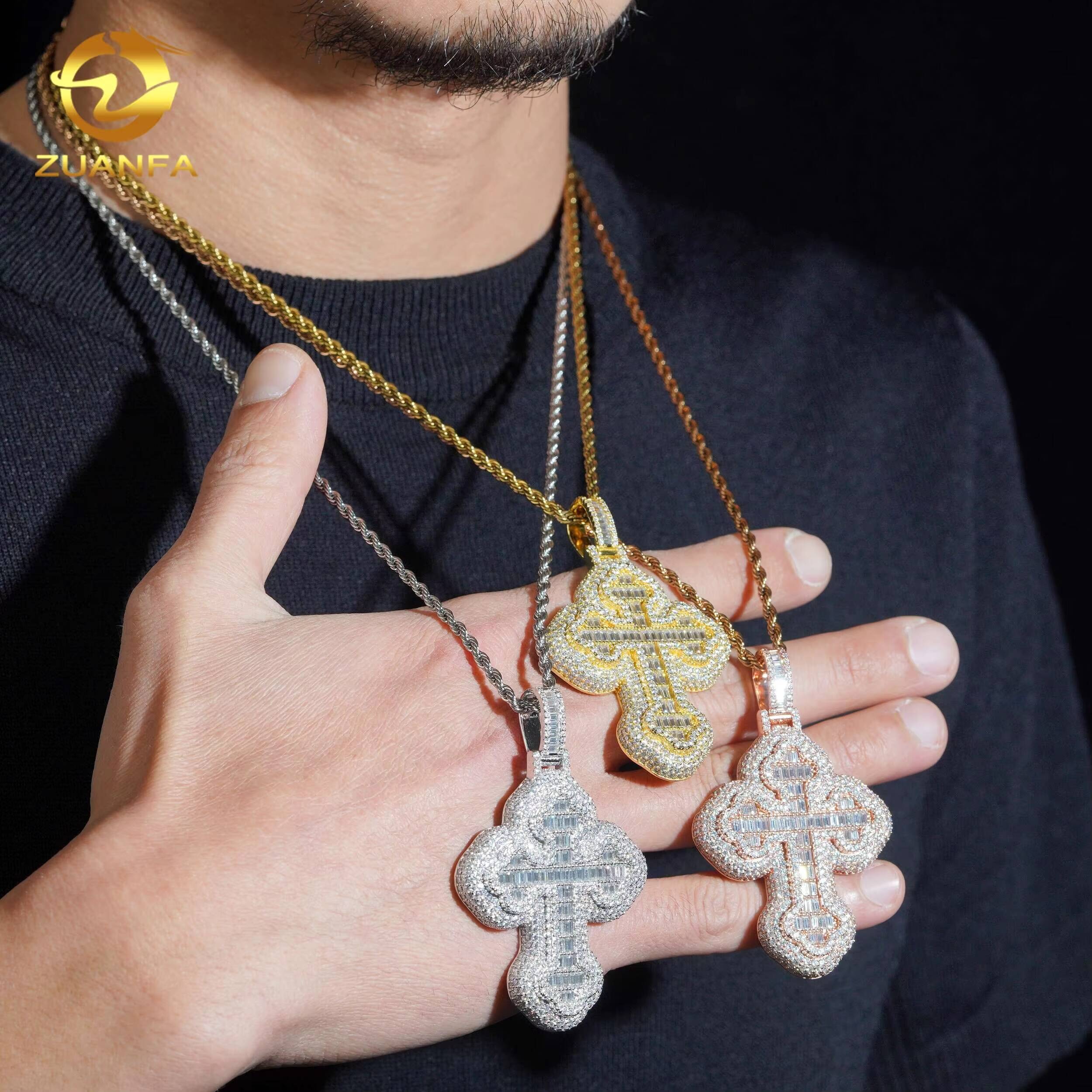 Pass Diamond Tester Fully Iced Out Top Quality 925 Silver Hip Hop Cross Men VVS Moissanite Pendant
