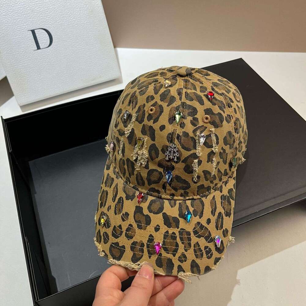 American Style hats for women Heavy Craft Rhinestone Cross Duckbill Cap Personality Bold Leopard Fashion Print