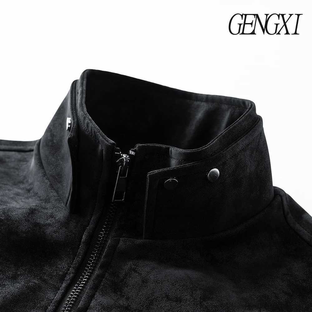 High Street Mens Suede Textured Stand-Up Collar Leather Jacket Vintage Pilot Jacket Loose-Fitting Windproof Coat M260309