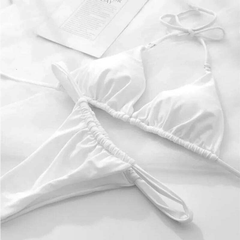 Para Praia 14 Colors Solid Brazilian Micro Swimwear T-back Swimsuit Women Sexy Biquini 2025 Thong Bikini Set Bathing Suit XJ260206