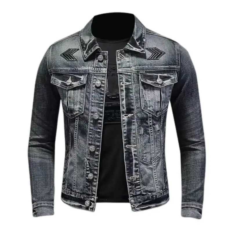 Mens Vintage Denim Jacket High Street Trend Loose Street Riding Biker Clothing Handsome Casual Buttoned Lapel Mens Clothing M260309