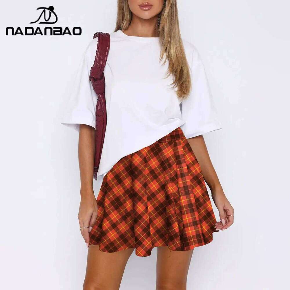 Nadanbao Summer Women High Waist Plaid Pleated Skirts Y2K Streetwear School Uniform A-Line Gym Student Short Skirt Girl XJ260309