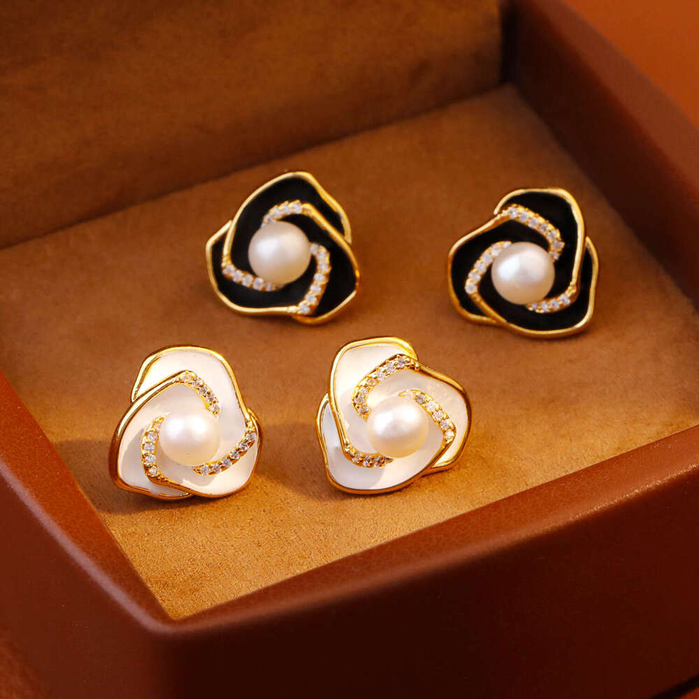 Camellia Pearl Earrings For Women Light Luxury High-end Enamel Drop Glaze Earrings Fashionable Commuting Exquisite Elegant Ear Accessories