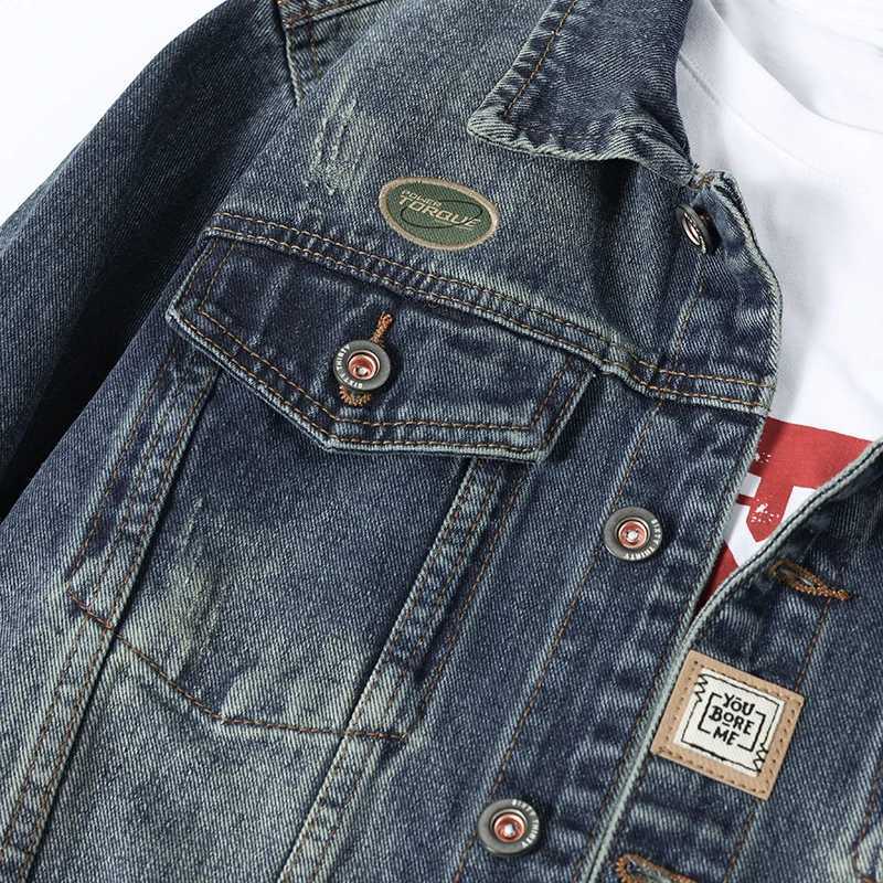 Korean Fashion Stylish Retro Cotton Outerwear Men Single Breasted Casual Jacket Spring Autumn Embroidered Jeans Coat a54 M260309