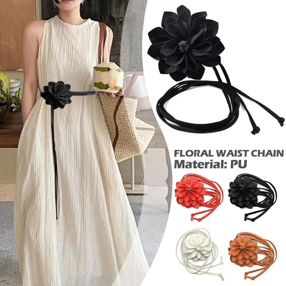 Casual Knotted Waist Chain For Dresses Lady Thin Belt Long Tassel Braid Waistband Elegant Handmade Big Flower Decorative 260309