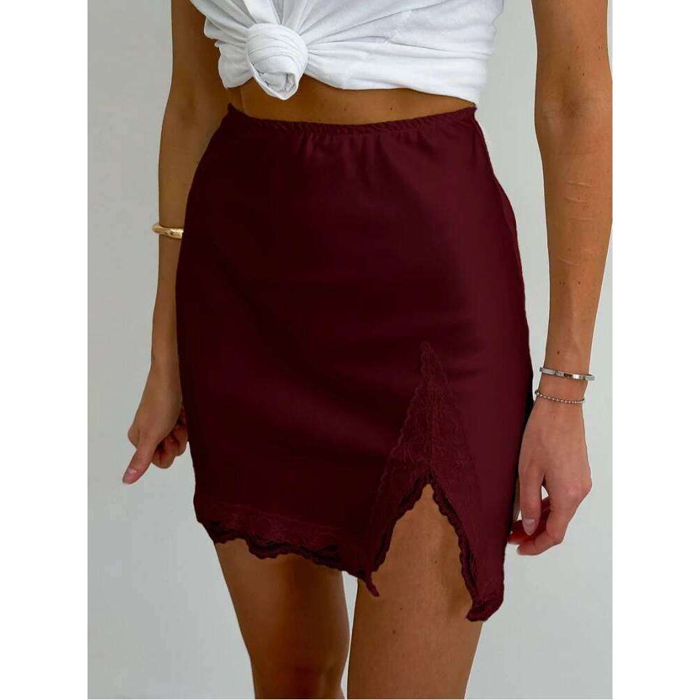 Summer New Lace Splicing High Waist Skirt Design Sense Split Fashionable Versatile Suitable Commuting in Europe and America XJ260309