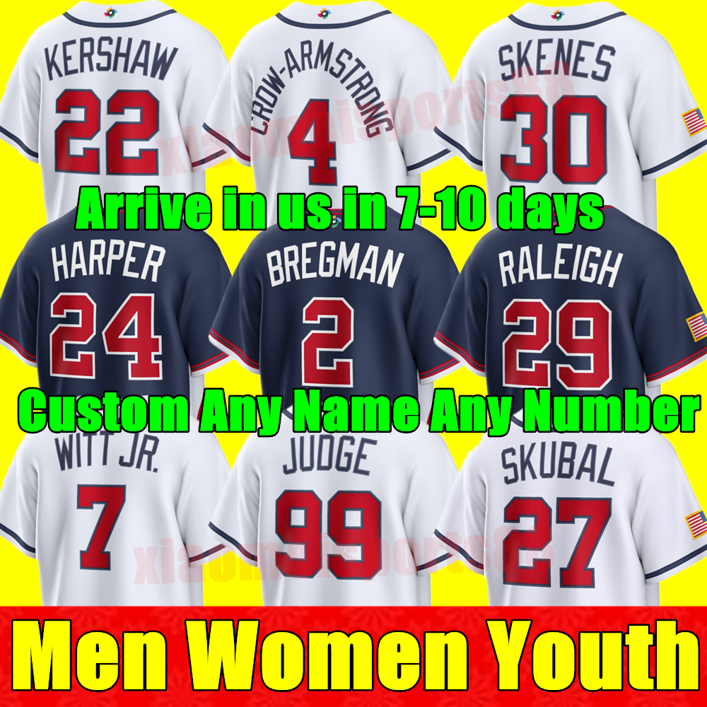 2026 World Baseball Classic Jersey USA Team Aaron Judge Pete Crow-Armstrong Paul Skenes Corbin Carroll WBC Pete Alonso Cal Raleigh J.T. Realmuto United States Kershaw