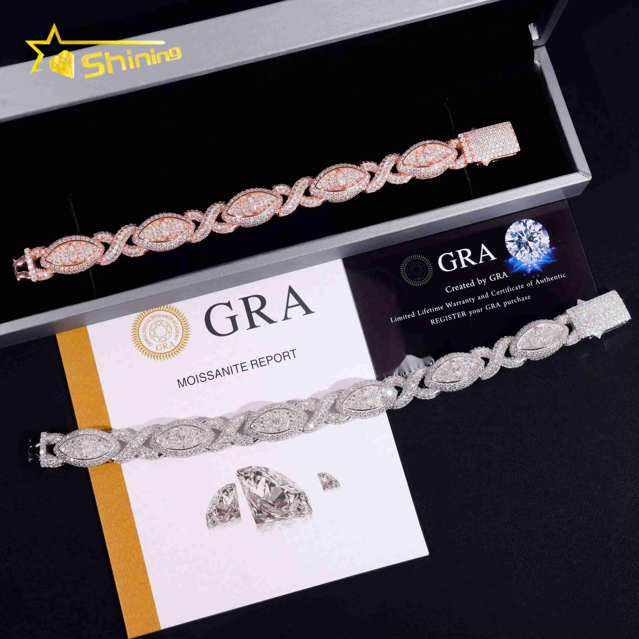 New Stock 925 Sterling Silver Gold Plated Hip Hop Jewelry Custom Colored Infinity Moissanite Cuban Bracelet Cat Eye Bracelets