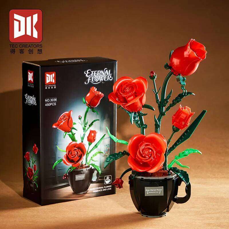 496PCS Or 450PCS Creative Daisy Rose Building Blocks Flower Bouquet Vase Model Bricks Set Home Decoration Kids Girl Toy Gift C260306