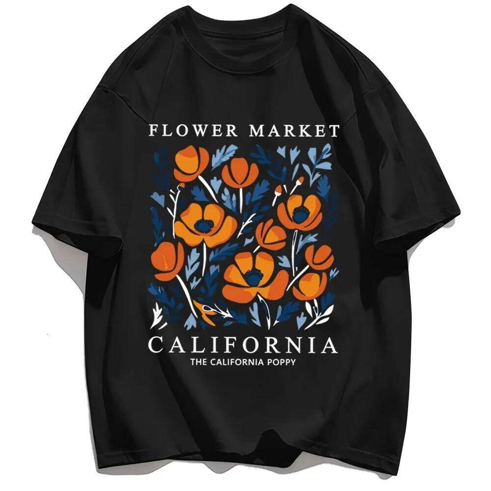 Yellow Flowers Market T-Shirt Woman Tee Top Casual Short Sleeve Sleeved Harajuku Streetwear Tops Tees XJ260306