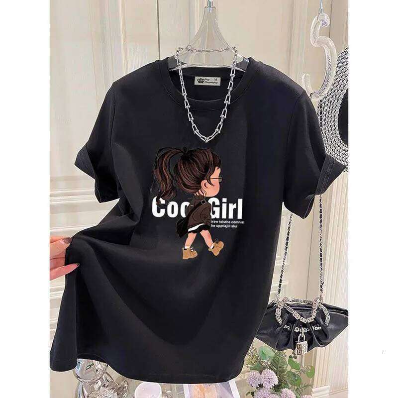 Summer Fashion Cool Girl Print T-shirts Women Clothing Casual Loose Pure Cotton Short Sleeve Top Tee All-match Elegant Pullovers XJ260306