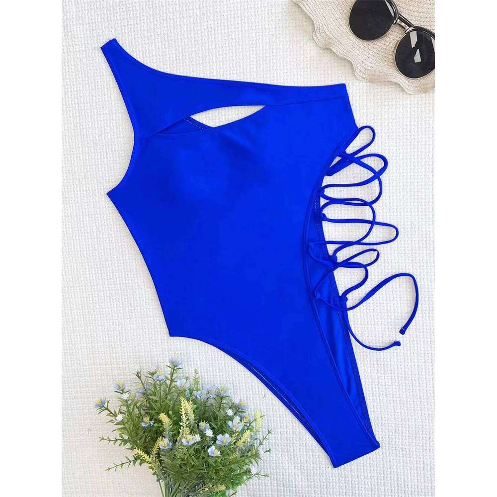 High Cut Drawstring Bikini Black Sexy Hollow Out Luxury Swimsuit Cross Bandage Monokini Punk Swimwear Women Bath Beach Swim Suit XJ260206