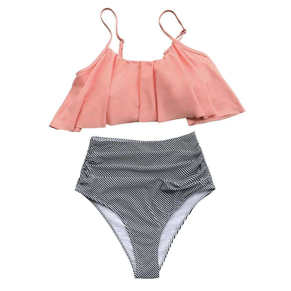 Pink and Stripe High Waisted Bikini Sets Sexy Tank Top Swimsuit Two Pieces Swimwear Women New Beach Bathing Suits XJ260206
