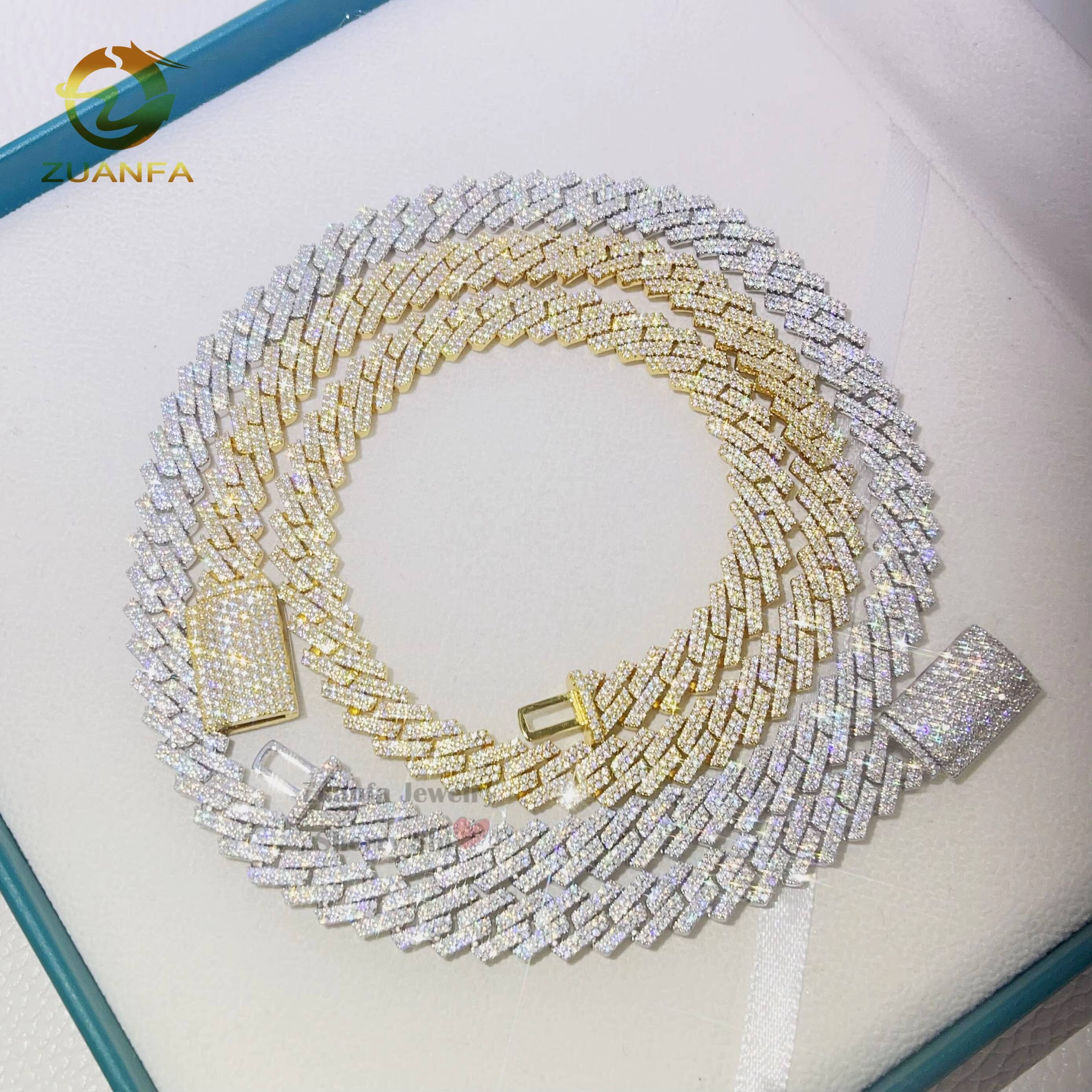 Rapper Jewelry Hip Hop Sterling Silver 2 Rows Iced Out VVS Diamond Rapper Jewelry 10MM Moissanite Cuban Link Chain