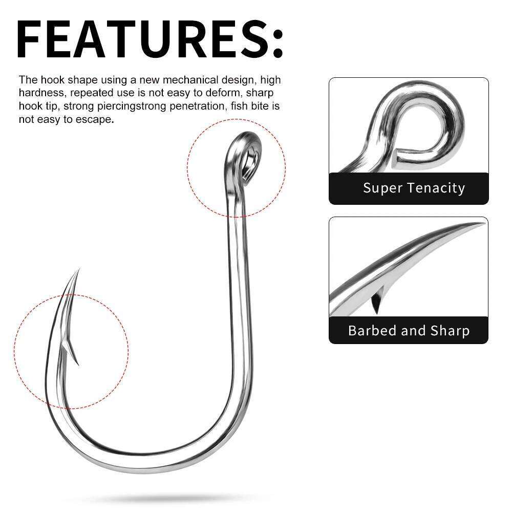 PROBEROS 10pcs High Carbon Steel Sharp Barbed Fishhook Single Hooks Sizes 3/0 to 13/0 Fishing Tackle S260305