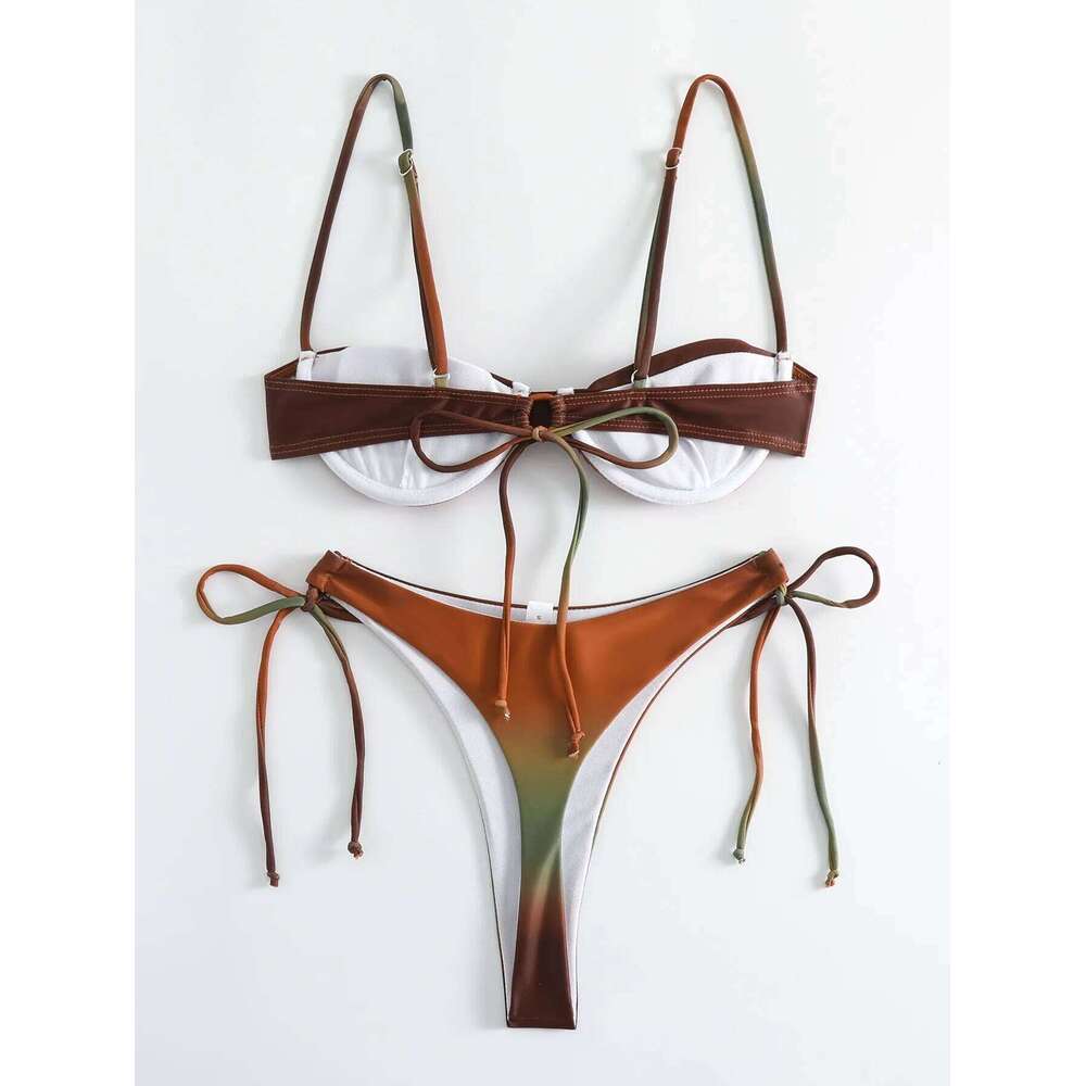 sexy dye print push up bikinis sets two pieces side tie swimsuit thong Swimwear Biquini conjunto de bikini tankini beachwear XJ260206