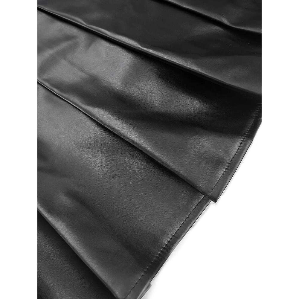 A casual and elegant faux leather black skirt, daily commuting skirt 296 XJ260309