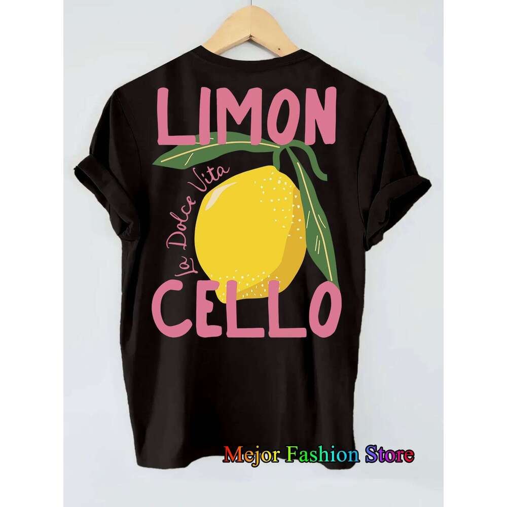 Lemon Pattern Letter Print Oversized T-shirt For Women Short Sleeve Loose Casual Tees Streetwear Vintage Cotton Harajuku Tops XJ260306