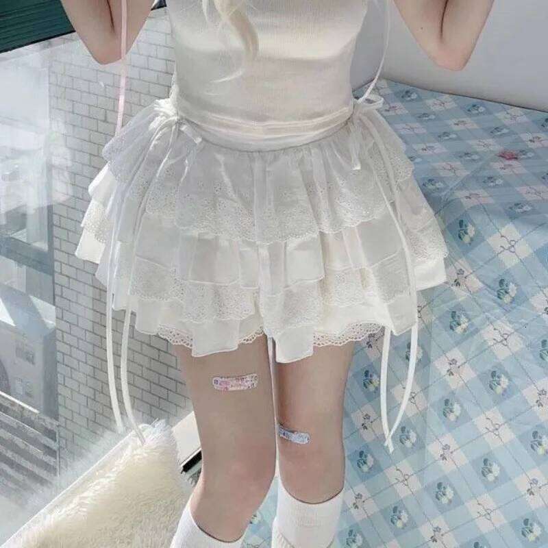 White Mini Skirts Women Lace Patchwork Sweet A-line High Street Bow Korean Fashion Y2k Skirt Harajuku All-match Streetwear Ins XJ260309