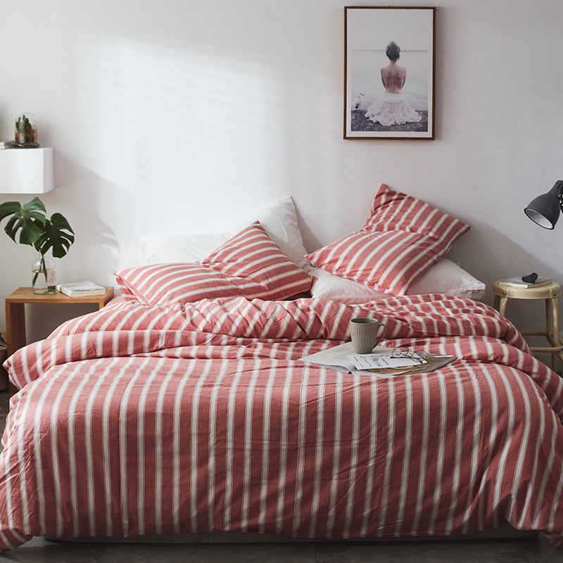 Class A Pure Cotton Dyed-in-the-Yarn Pre-washed Cotton Four-Piece Set with Cotton Fitted Sheet - Manufacturer Supply 2