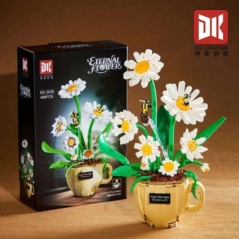 496PCS Or 450PCS Creative Daisy Rose Building Blocks Flower Bouquet Vase Model Bricks Set Home Decoration Kids Girl Toy Gift C260306