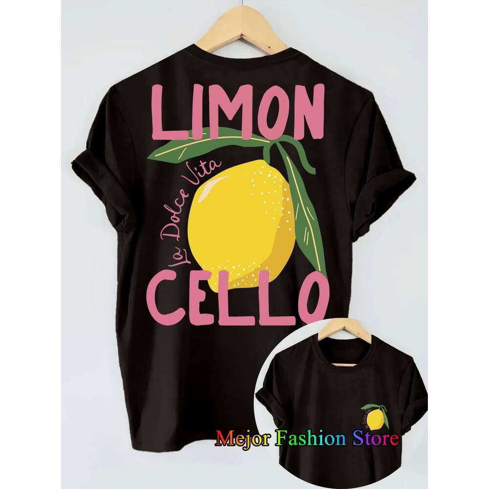 Lemon Pattern Letter Print Oversized T-shirt For Women Short Sleeve Loose Casual Tees Streetwear Vintage Cotton Harajuku Tops XJ260306