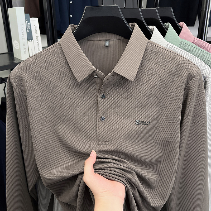 Luxury Brand Designer Clothes 2026 Spring New Long Sleeve T-Shirt Men's Fashion Casual Turn-Down Collar Plaid Polo Shirt For Middle-Aged And Youn