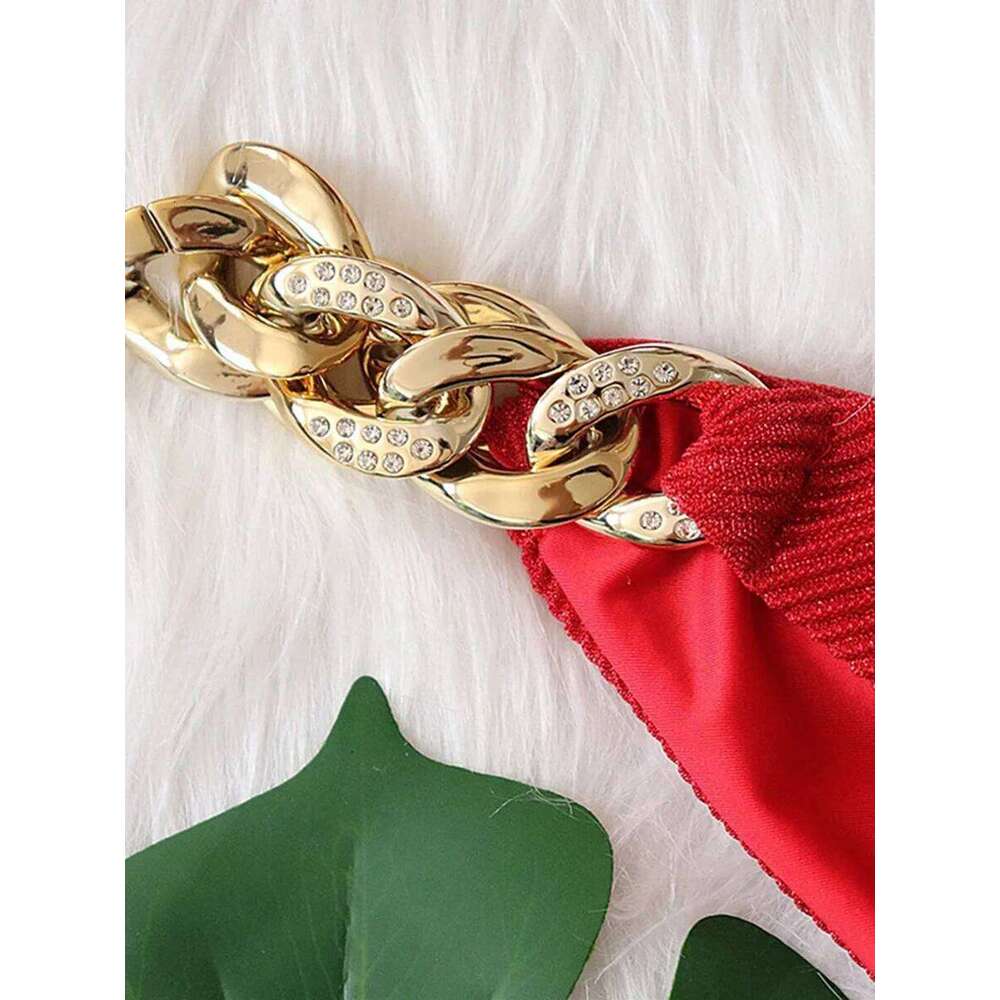 Halter Chains Rhinestone Diamond Women Swimsuit Female Ribbed Swimwear Two Pieces Bikini set Brazilian Bathing Suit Swim XJ260206