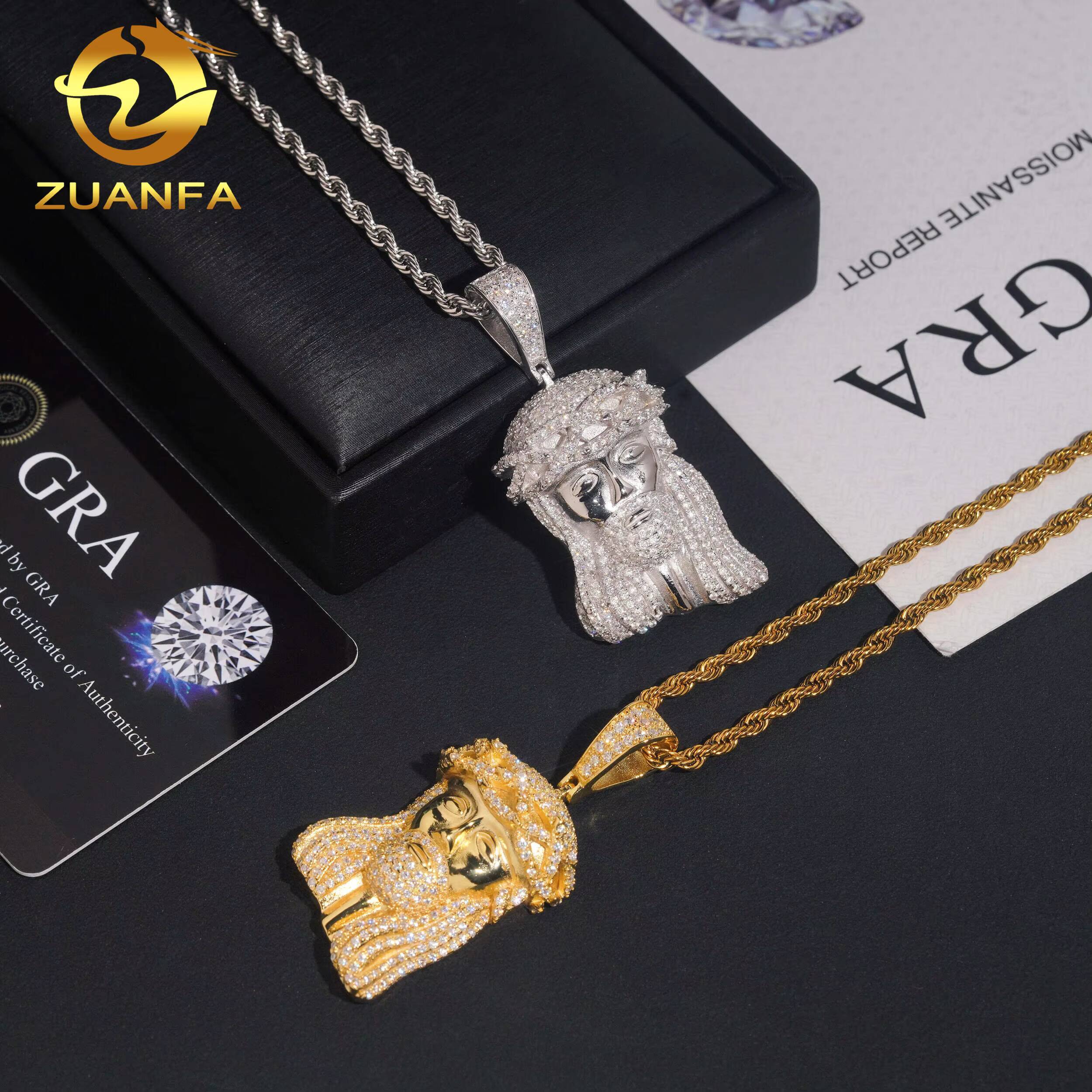 Jesus Head Pendant Moissanite Hip Hop Jewelry Iced Out Sterling Silver 925 Moissanite Custom Hip Hop Pendant