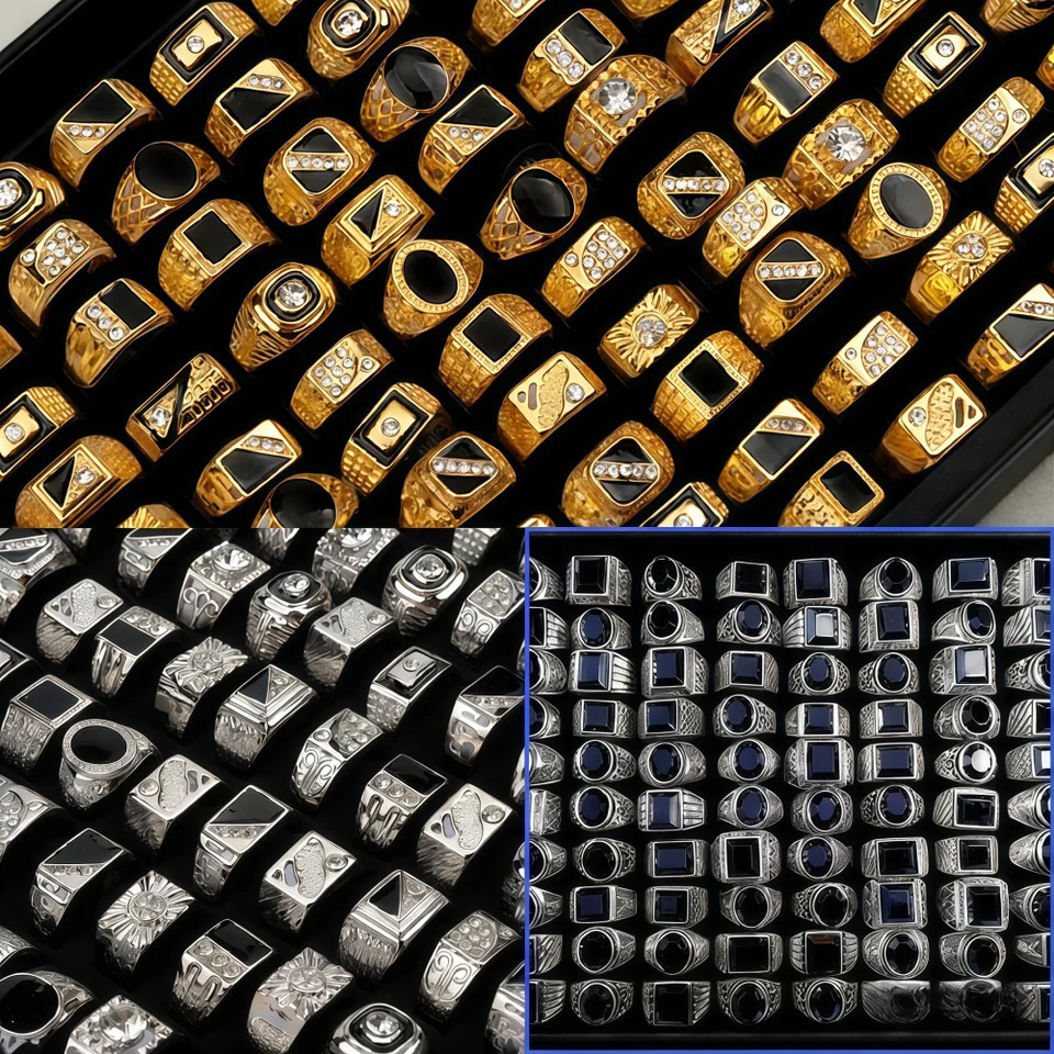 6/8/12/24/36/48/100Pieces Vintage Punk Geometry Square Rings Set For Women Men Mix Style Retro Skull Eye Finger Jewelry Party 260303