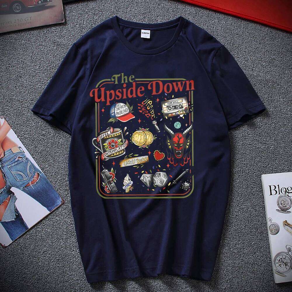 The Upside Down T-shirt Funny Women Men Hawkins Clipart Graphic Tee Stranger ST5 Inspired Demogorgon Shirts Trendy Gothic Tops XJ260306