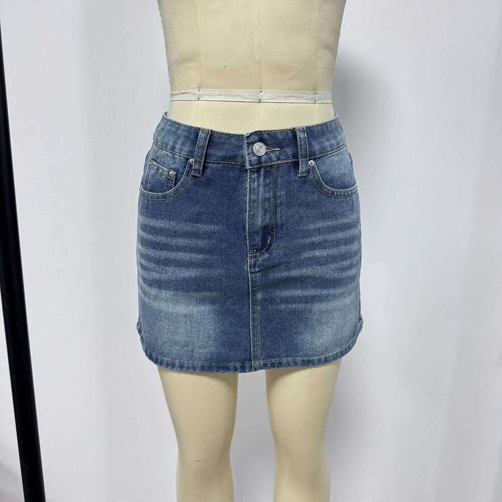 Vintage Denim Mini Skirts for Women Summer Fashion High Waist Straigth Short Faldas Casual Streetwear Classic Jean Skirt XJ260309