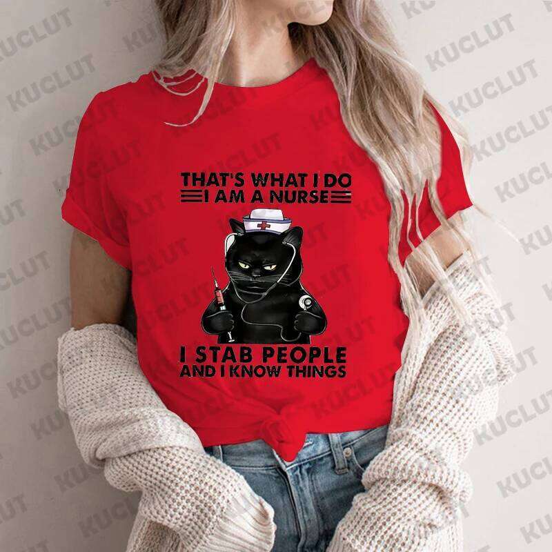That's What Do I Am A Print T-Shirt for Women Clothing Funny Nurse Tee Shirt Femme Kawaii Black Cat Tops Nursing Clothes XJ260306