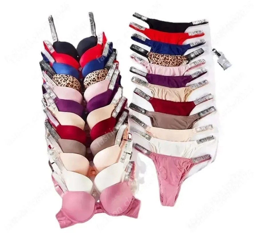 Victoriasecret Set Designer High Quality 5A Women's Hot Diamond Shoulder Straps Simple And Smooth Bra Large Size Rhinestone Luxury Underwear Sets afc