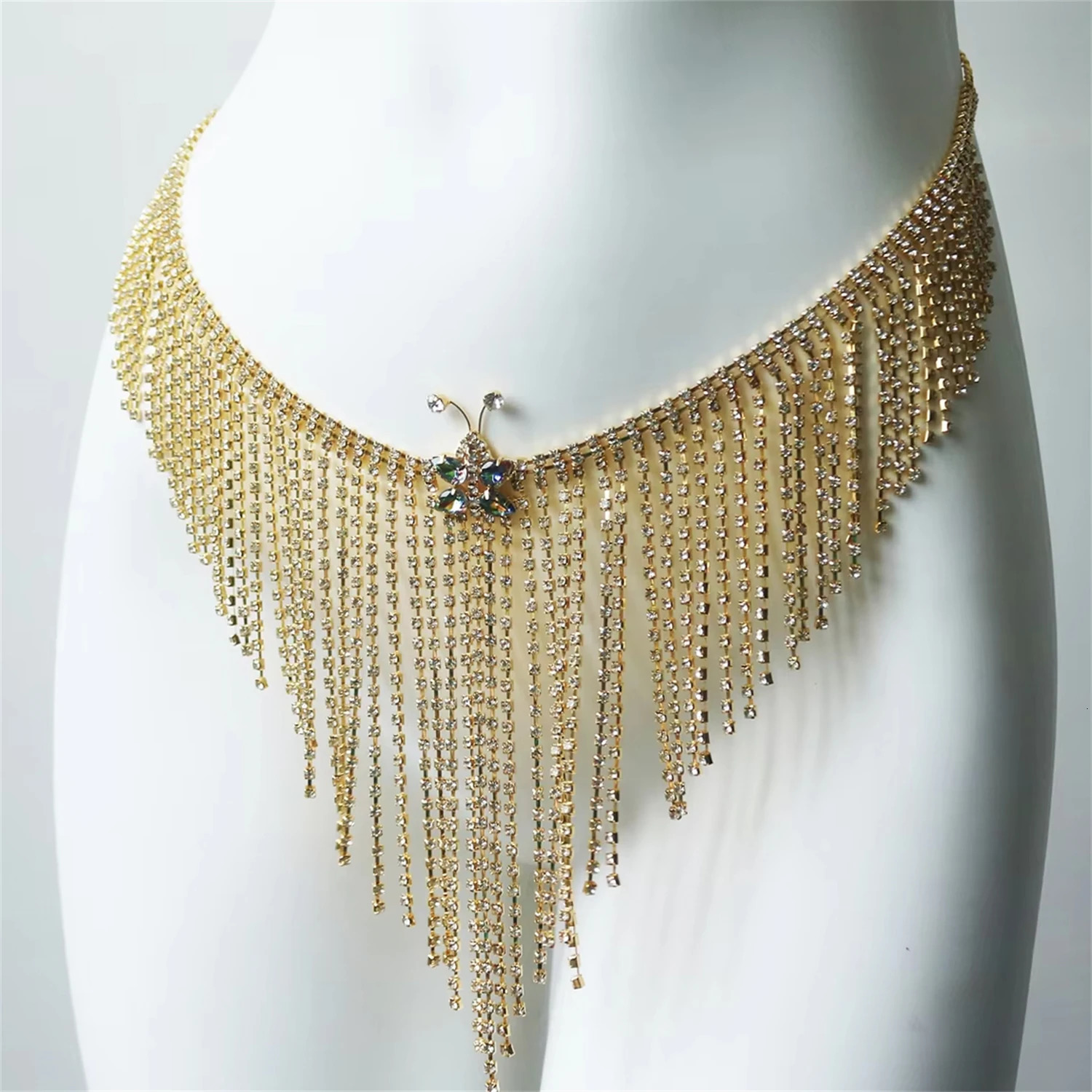 Gold Sparkling Tassel Crystal Waist Chain Womens Fashion Nightclub Party Bikini Ball Underwear Wearing Body Accessories 260306
