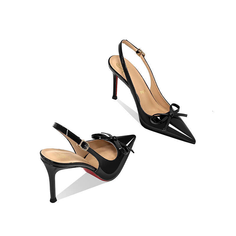 Women In Bowknot Leather Shoes New Pointed Stiletto High Heels Closed Toe Backless Sandals