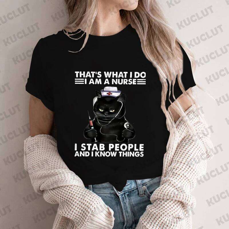 That's What Do I Am A Print T-Shirt for Women Clothing Funny Nurse Tee Shirt Femme Kawaii Black Cat Tops Nursing Clothes XJ260306