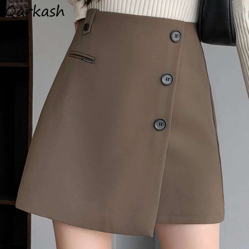 2023 American Vintage Loose Skirts Women Short Fake Pocket Elegant Office Lady New Solid Color Casual All-matching Autumn Chic XJ260309