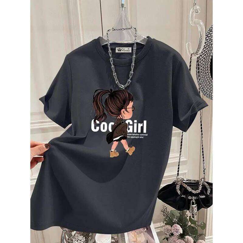 Summer Fashion Cool Girl Print T-shirts Women Clothing Casual Loose Pure Cotton Short Sleeve Top Tee All-match Elegant Pullovers XJ260306