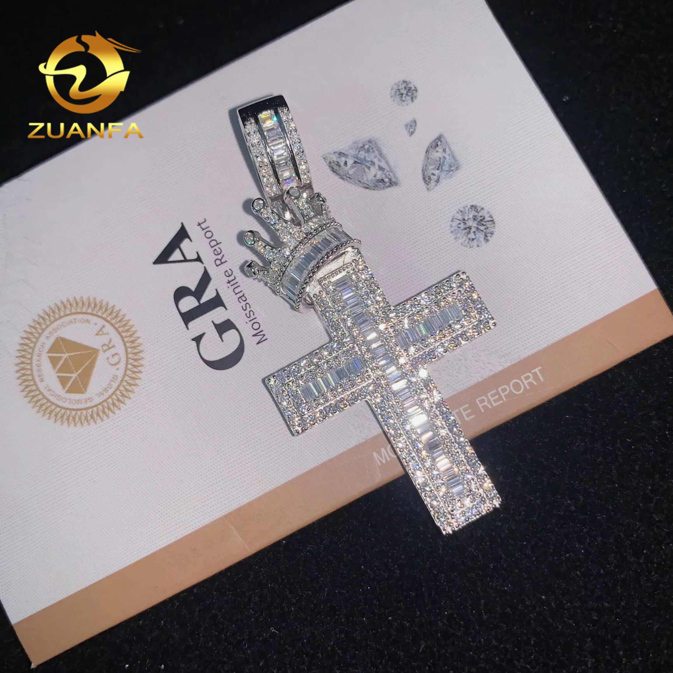 Affordable Baguette Cross Pendant Crown VVS Moissanite Pendants Iced Out Jewelry Custom Cross Pendant