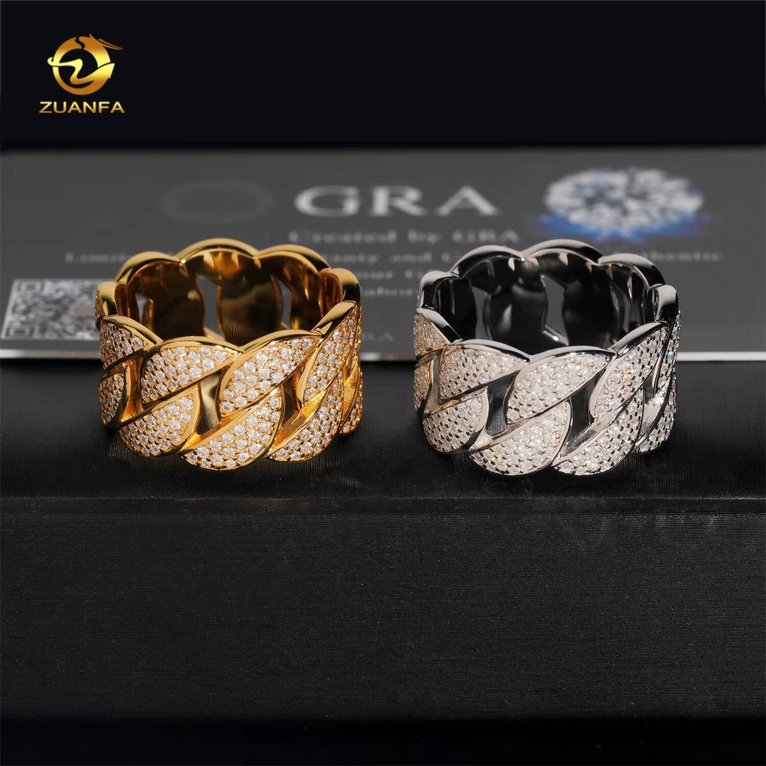 Luxury Fine Jewelry Hip Hop Rapper Iced Out Mens S925 Silver Cuban Moissanite Ring