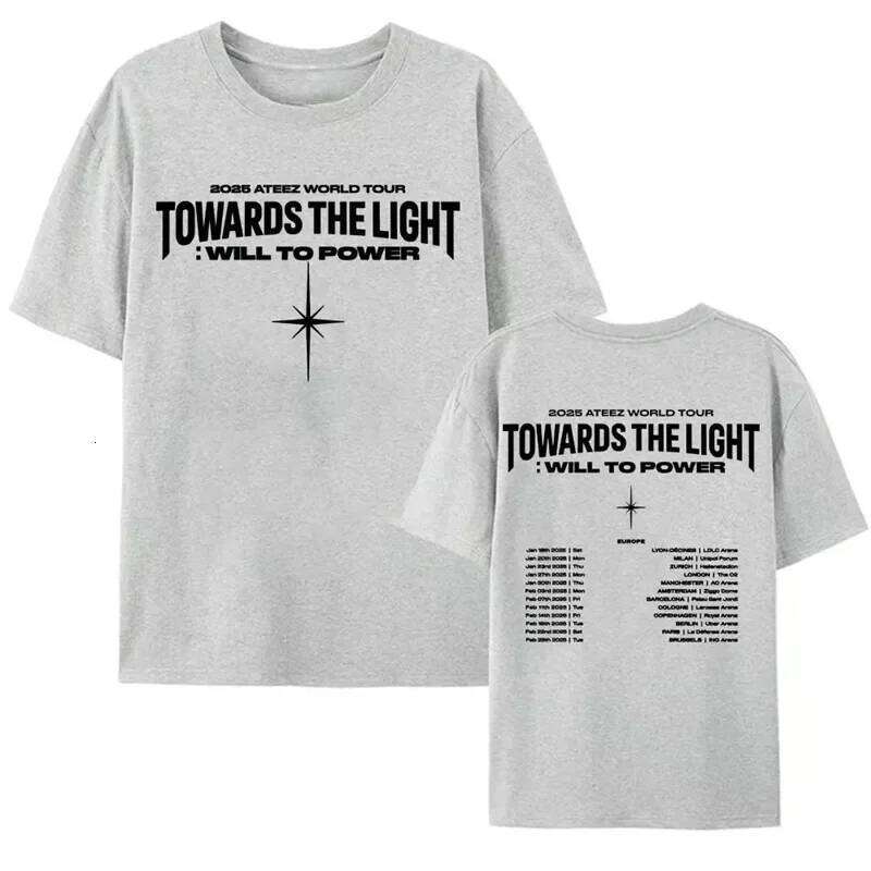 Ateez 2025 World Tour Towards the Light Will to Power T-Shirt Women's Short Flip Collar Petal Sleeve Lyocell Fiber Top XJ260306