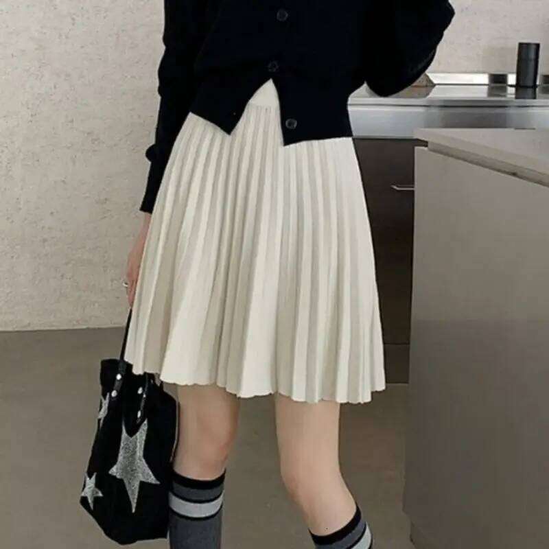Spring Sweet Knitted Women Casual Pleated High Waist A-line Mini Female White Korean With Elastic Preppy Style Skirt XJ260309