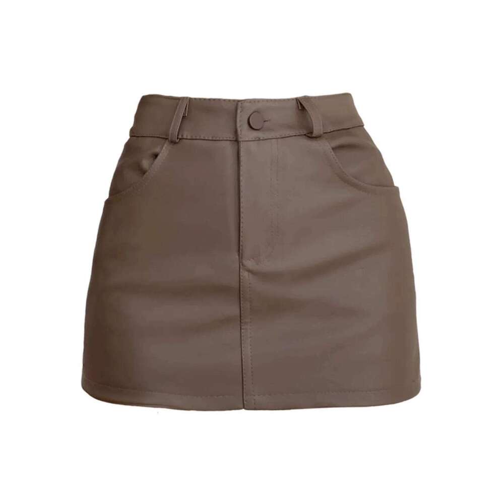 Hot Leather Women Spring Mini Bodycon High Waist Black Brown Skirt Pants XJ260309