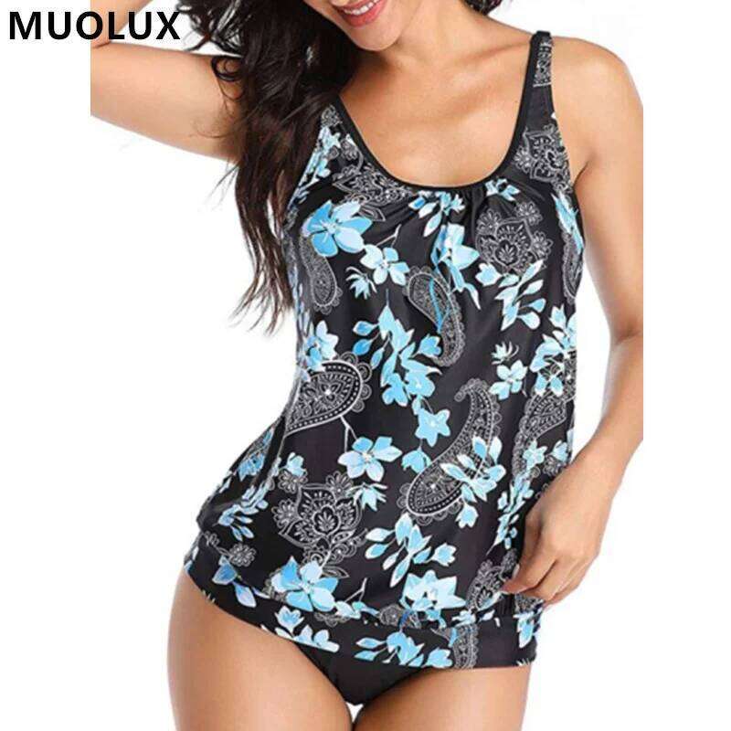 Tankini 2024 Women Swimsuits Two Piece Bikini Set Brazilian Swimwear Vintage Padded Bathing Suit Female Beachwear Plus Size 3XL XJ260206